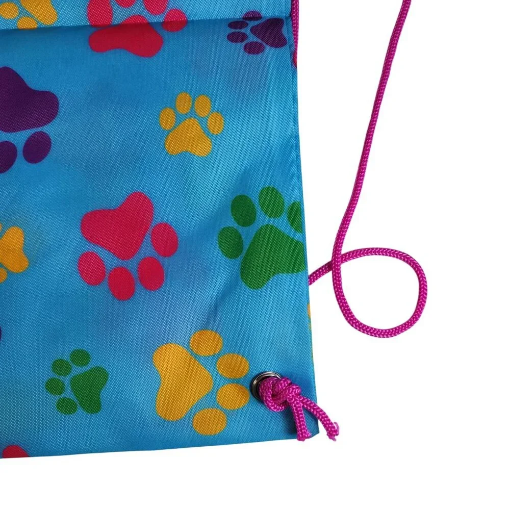 Fashion Angels Dog Paw Print Tote Bag Backpack Blue Pink Drawstring 16